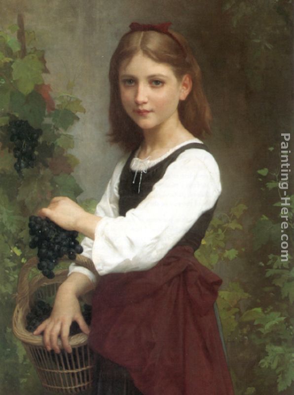 Young Girl Holding a Basket of Grapes